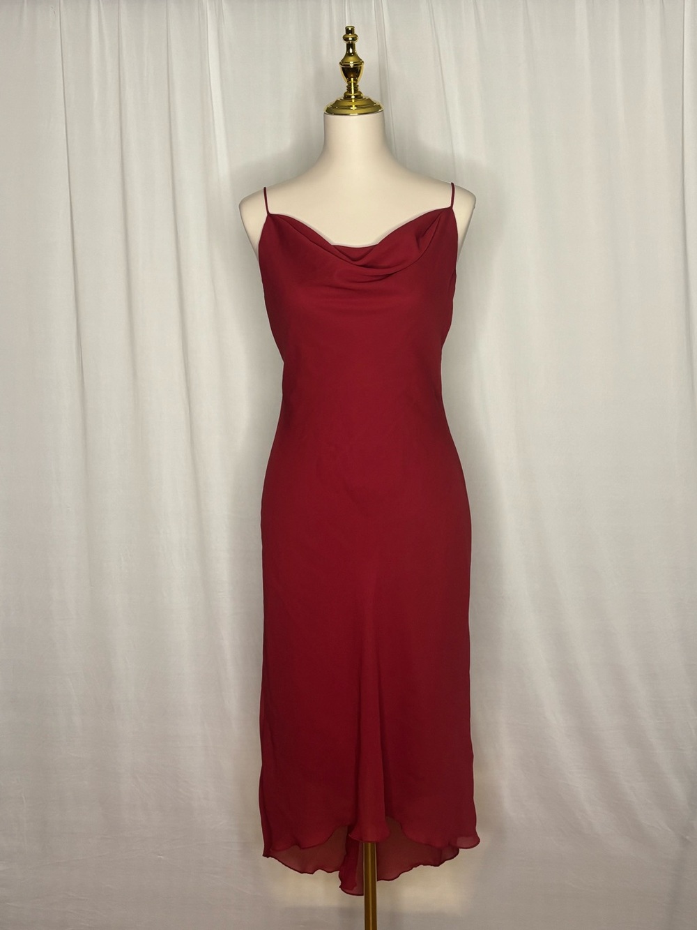 Cowl-Neck Midi Slip Dress in Red
